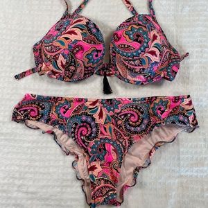 NWOT Shade & Shore Pink Paisley Bikini 2pc  34D Top - Cheeky Bottoms M